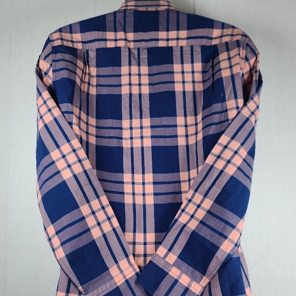 American Eagle Men's Navy Pink Plaid Long Sleeve Casual Button-Front Shirt XS - Picture 4 of 7